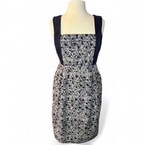 Adam Lippes NYC Women's Navy Blue Floral Linen and Cotton silk Lined Dress 12